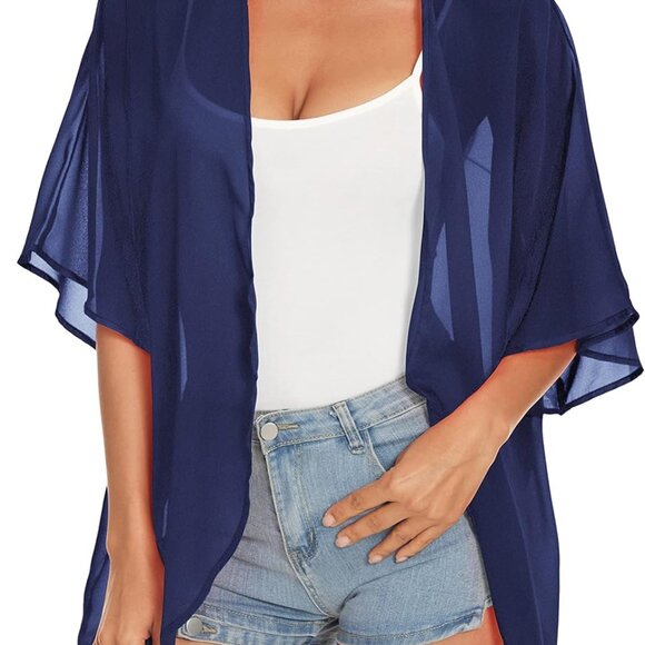 Womens Kimono Beach Cover Up Chiffon Cardigan Floral Tops Loose Capes - Picture 1 of 4